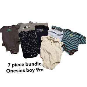 7 Piece Baby Boy Bundle Onesies Short & Long Sleeve 9m #M468